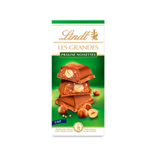 Chocolat au lait les grandes pralines noisettes LINDT, Tablette de 225g