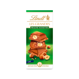Chocolat au lait les grandes pralines noisettes LINDT, Tablette de 225g