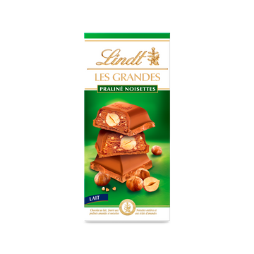 Chocolat au lait les grandes pralines noisettes LINDT, Tablette de 225g