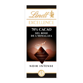 Chocolat noir sel rose de l'himalaya 70% cacao LINDT EXCELLENCE, Tablette de 100g