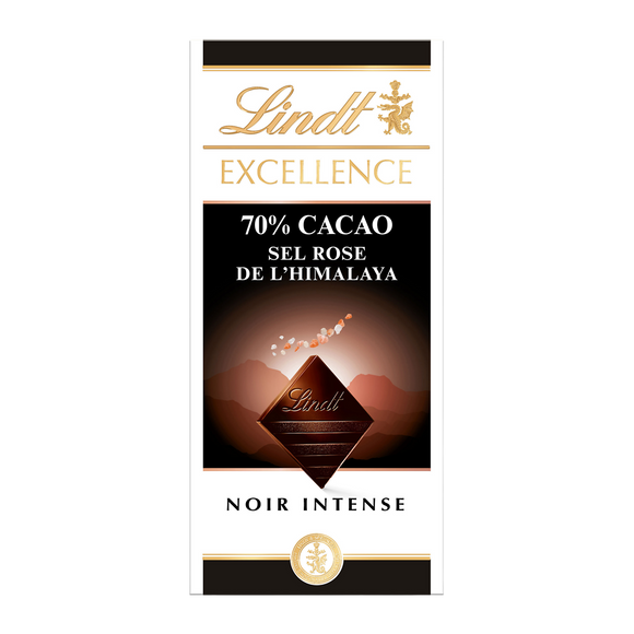 Chocolat noir sel rose de l'himalaya 70% cacao LINDT EXCELLENCE, Tablette de 100g