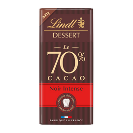Chocolat noir intense 70% cacao à patisser LINDT DESSERT, Tablette de200g