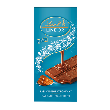 Chocolat lait caramel/pointe de sel LINDT LINDOR, tablette 150g
