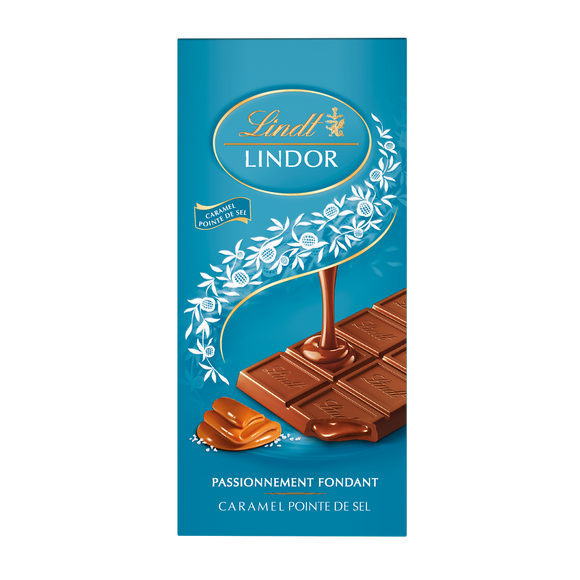 Chocolat lait caramel/pointe de sel LINDT LINDOR, tablette 150g
