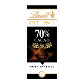Chocolat noir 70% cacao Excellence LINDT, Tablette de 100g