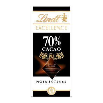 Chocolat noir 70% cacao Excellence LINDT, Tablette de 100g