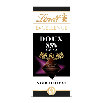 Chocolat Excellence noir 85% cacao doux LINDT, Tablette de 100g