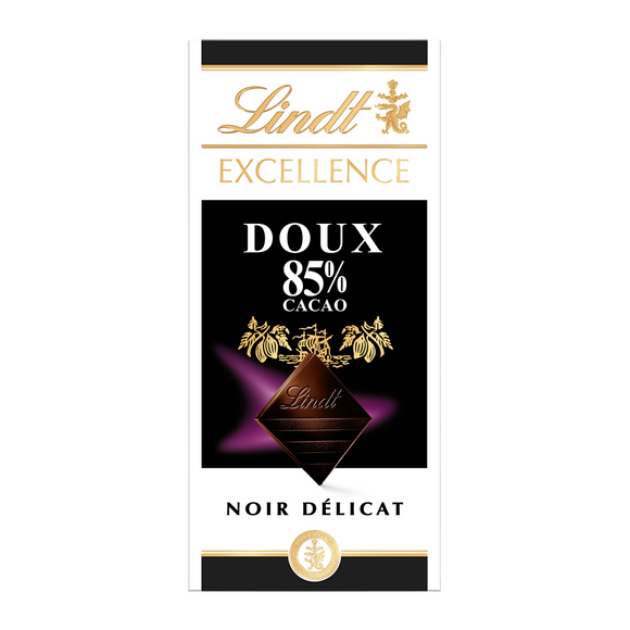 Chocolat Excellence noir 85% cacao doux LINDT, Tablette de 100g