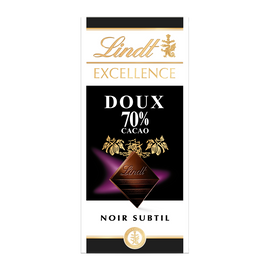 Chocolat noir doux 70% Excellence LINDT, Tablette de 100g