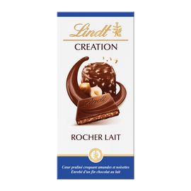 Chocolat au lait et pralinés rocher lait Création l'authentique LINDT,Tablette de 150g