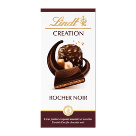 Chocolat noir avec pralinés rocher noir Création l'authentique LINDT,Tablette de 150g