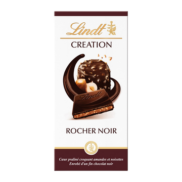 Chocolat noir avec pralinés rocher noir Création l'authentique LINDT,Tablette de 150g