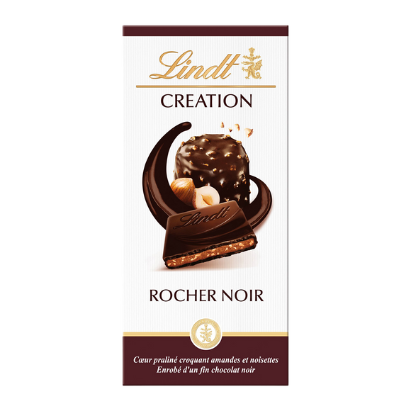 Chocolat noir avec pralinés rocher noir Création l'authentique LINDT,Tablette de 150g
