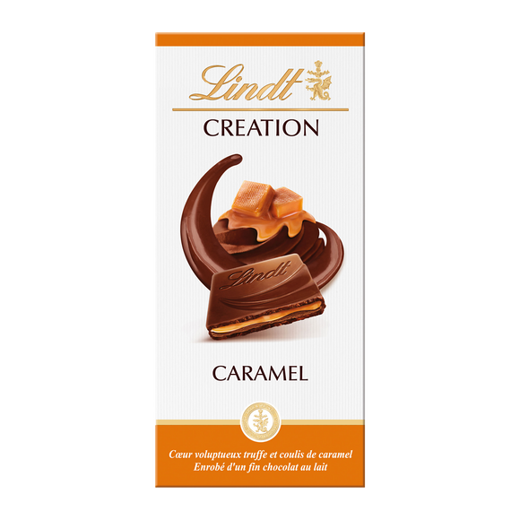 Chocolat Création au lait fourré caramel LINDT, Tablette de 150g