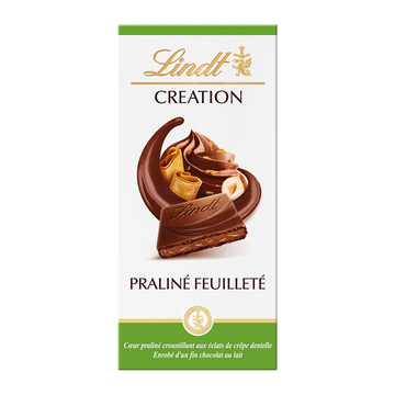 Chocolat au lait praliné feuilleté Création l'authentique LINDT, Tablette de 150g