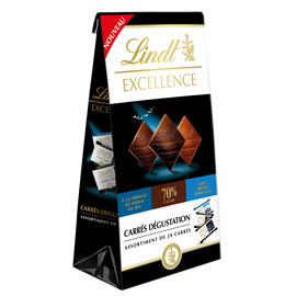 Assortiment de 28 bouchées de chocolats noir 70%, noir à la fleur desel et au lait LINDT sachet 154g