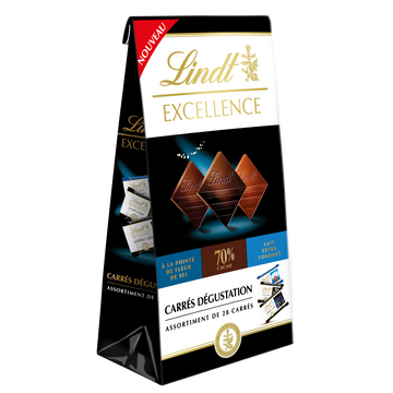 Assortiment de 28 bouchées de chocolats noir 70%, noir à la fleur desel et au lait LINDT sachet 154g