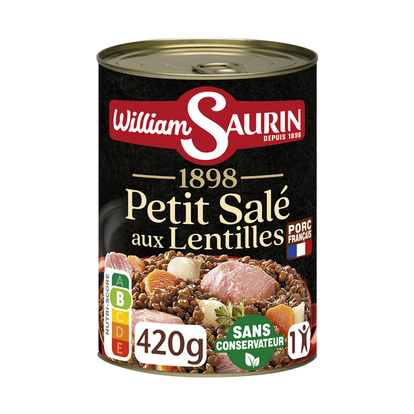 Pt salé aux lentilles Cuisines de Pays WILLIAM SAURIN boîte 1/2 420g
