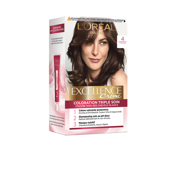 Coloration permanente EXCELLENCE, châtain n°4