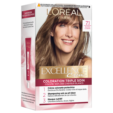 Crème colorante triple soin Excellence L'OREAL PARIS, blond cendré, n°7.1