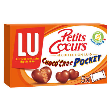 Biscuits au chocolat au lait Choco Croc petits coeurs LU - Paquet de 180g