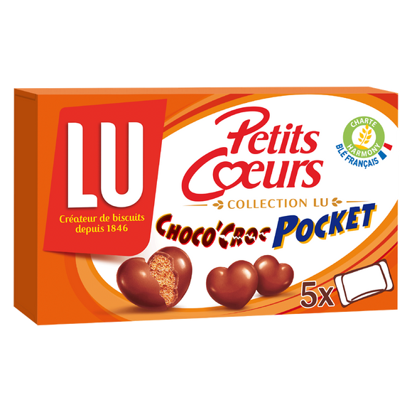 Biscuits au chocolat au lait Choco Croc petits coeurs LU - Paquet de 180g