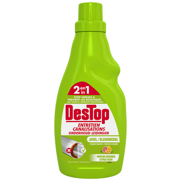 Gel d'entretien pour canalisations avec javel 2 en 1 DESTOP, 750ml