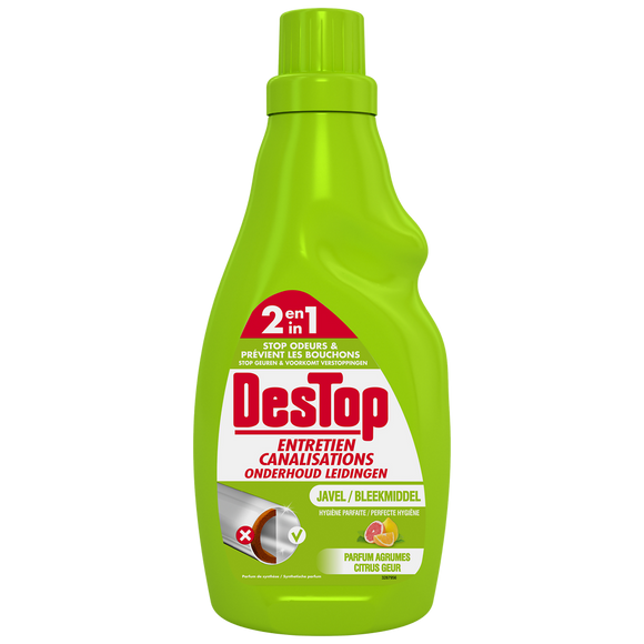 Gel d'entretien pour canalisations avec javel 2 en 1 DESTOP, 750ml