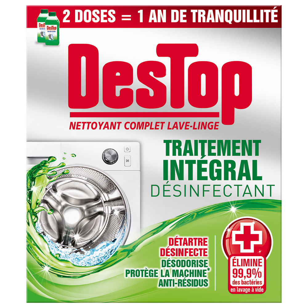 Nettoyant complet désinfectant lave-linge traitement intégral, DESTOP,2 flacons de 250ml