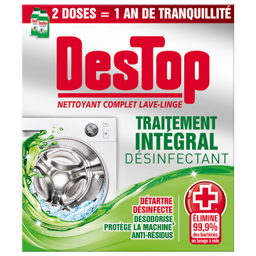 Nettoyant complet désinfectant lave-linge traitement intégral, DESTOP,2 flacons de 250ml