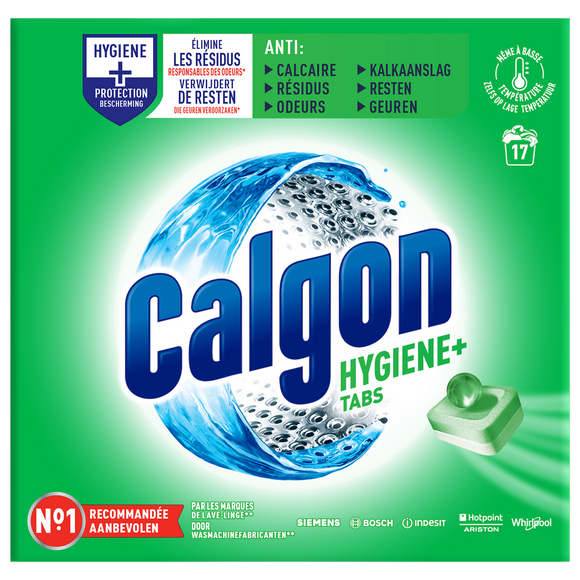 Nettoyant machine anti-calcaire hygiène+ CALGON, 17tabs, 221g