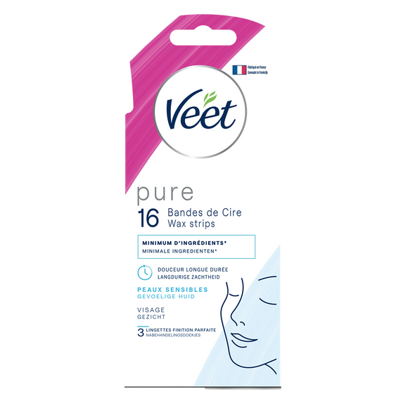 Bandes de cire froide VEET visage , peaux sensibles x16