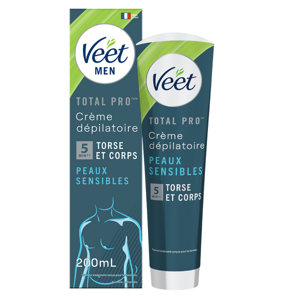 Crème Dépilatoire Total Pro Torse & Corps Peaux Sensibles - VEET MEN -200mL