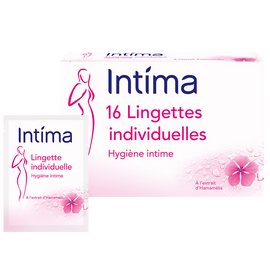 Lingettes intimes à l'hammamélis INTIMA, 16 sachets individuels
