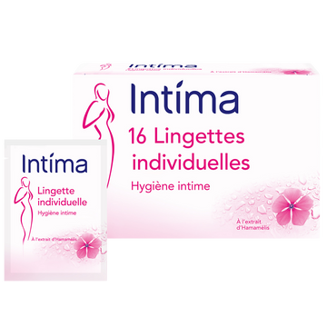 Lingettes intimes à l'hammamélis INTIMA, 16 sachets individuels