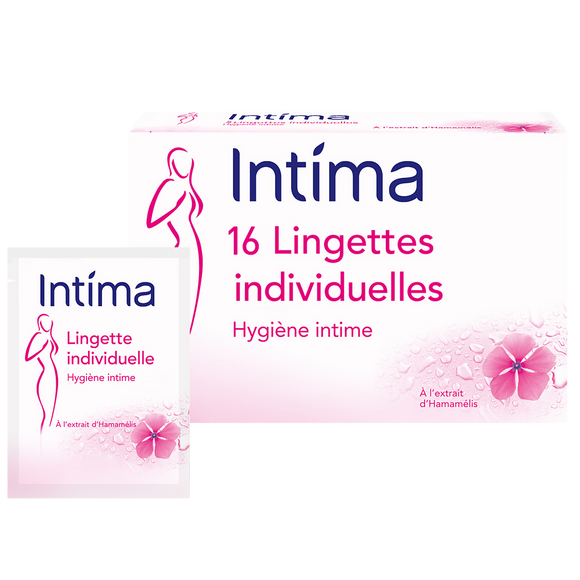 Lingettes intimes à l'hammamélis INTIMA, 16 sachets individuels
