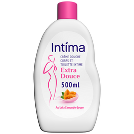 Crème de douche extra douce coprs et toilette intime INTIMA, flacon de500ml
