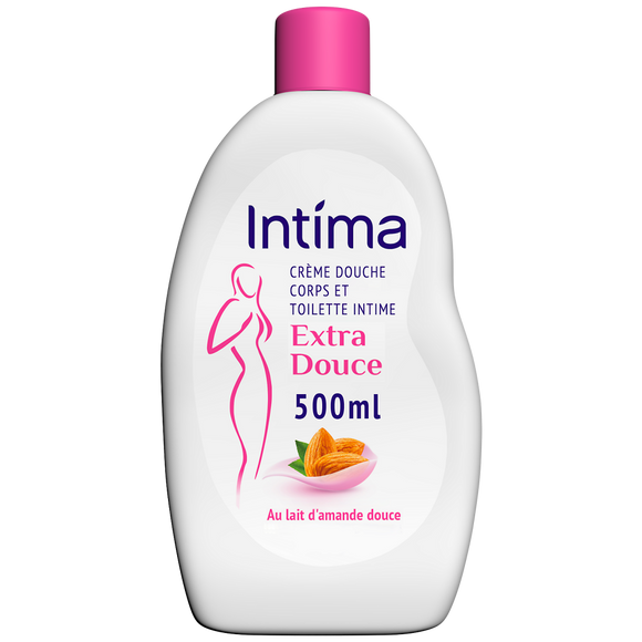 Crème de douche extra douce coprs et toilette intime INTIMA, flacon de500ml