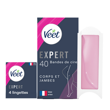 Veet Expert Bandes de Cire Froide Epilation Corps & Jambes Peaux Normales x40