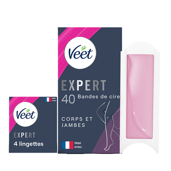 Veet Expert Bandes de Cire Froide Epilation Corps & Jambes Peaux Normales x40