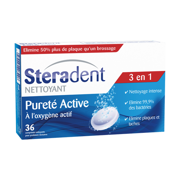 Nettoyant Pour Appareil Dentaire Pureté Active 3 En 1 - STERADENT - x36