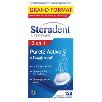 Nettoyant pour appareil dentaire Pureté Active STERADENT, 128 comprimés