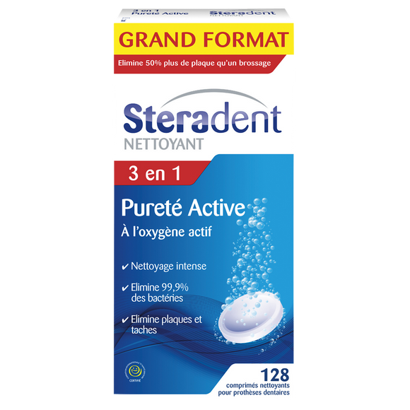 Nettoyant Prothèses Dentaires Pureté Active 3 En 1 - STERADENT - x128