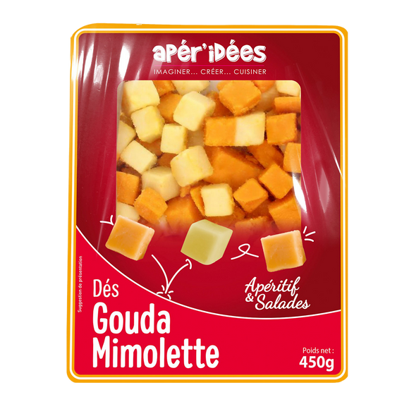 Dés de mimolettte et gouda au lait pasteurisé 26% de matière grasse CENTURION, 450g