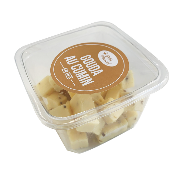 Dés gouda au cumin, PETIT MARCHE, 30,2%MG, 120g