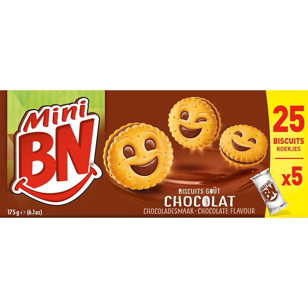Mini biscuits fourrés chocolat BN, x5 soit 175g