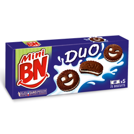 Gâteaux fourrés Mini duo fourrés goût chocolat et vanille BN, paquet de 190g