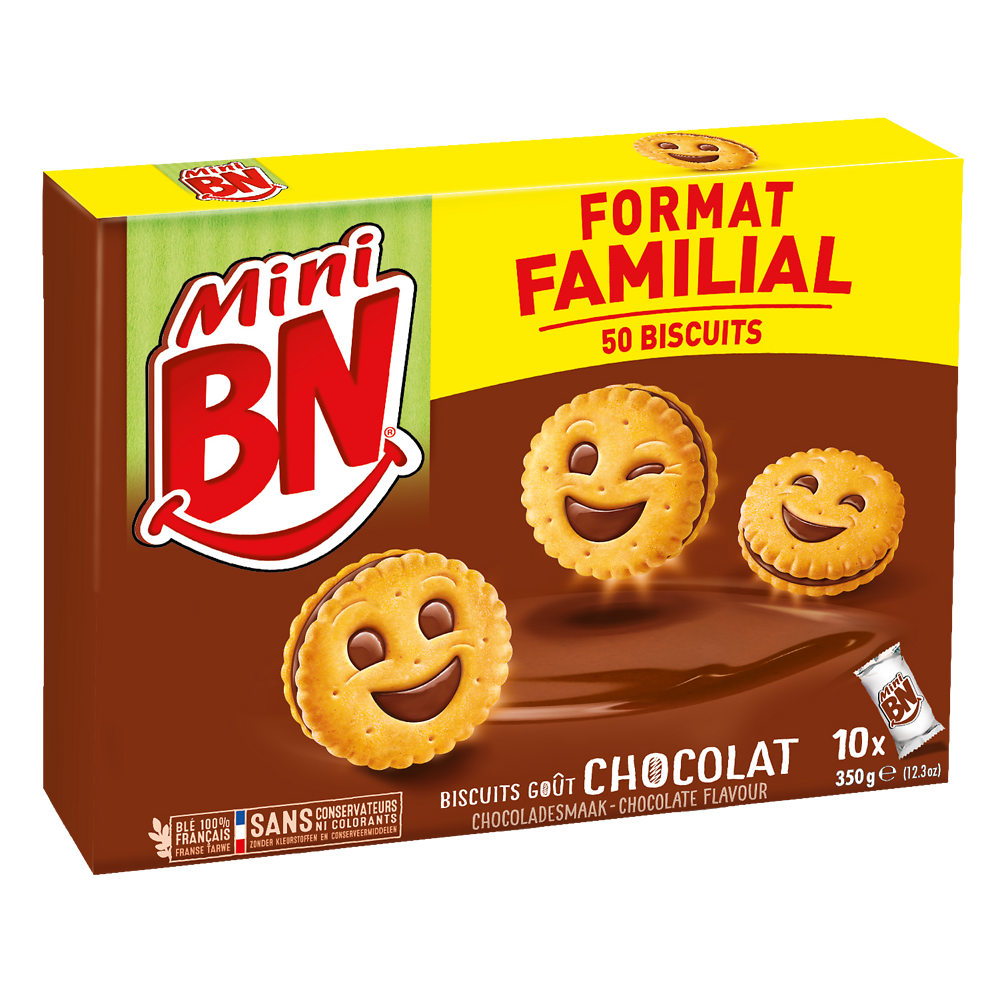 Mini biscuits fourrés chocolat BN, x10, 2x350g