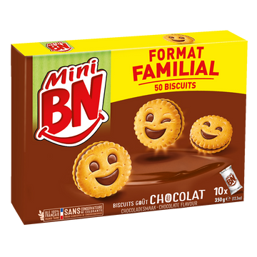 Mini biscuits fourrés chocolat BN, x10, 2x350g