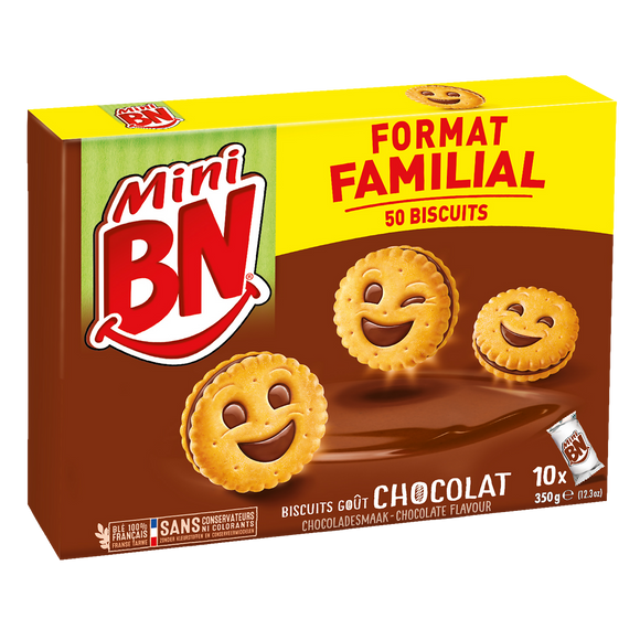 Mini biscuits fourrés chocolat BN, x10, 2x350g